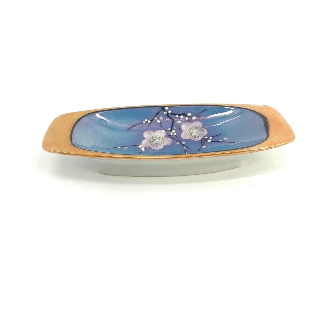 Vtg Nippon Lusterware Trinket Dish Cherry Blossoms Small Jewelry Tray Soap Dish